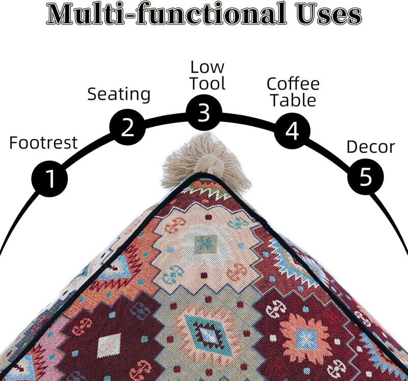 Artbloss Boho Unstuffed Pouf Cover Ottoman Footrest Indian Mexcian Foot Stool Floor Bean Bag Floor Chair Storage for Living Room Bedroom Decor (Boho Plaid, Square) - Image 3