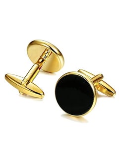 Generic Shirt Button Cufflinks Men's Cufflinks Rose Gold Plated Black Leather Chain Design With Gear Quality Business Cufflinks  - Image 1