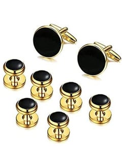 Generic Shirt Button Cufflinks Men's Cufflinks Rose Gold Plated Black Leather Chain Design With Gear Quality Business Cufflinks  - Image 2
