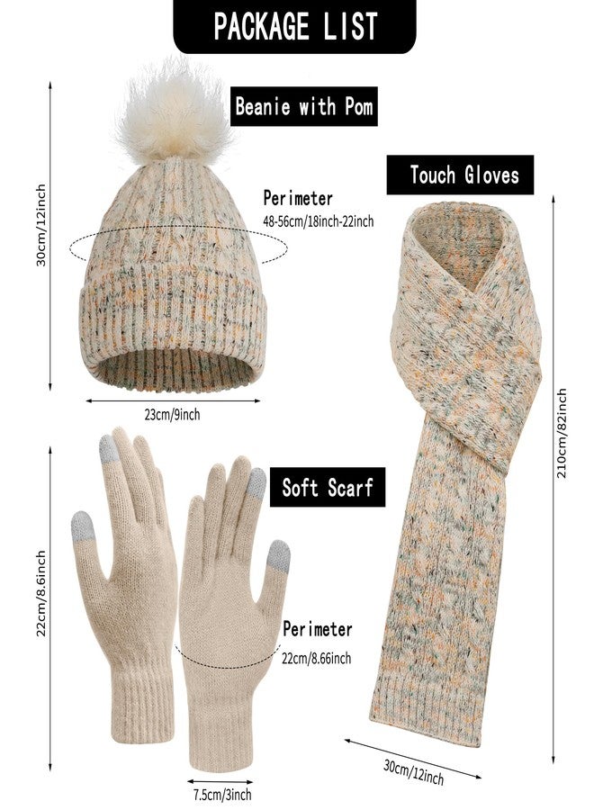 Double Couple Winter Beanie Hat Scarf Gloves Set for Women Beanie with Pom Long Scarf Warm Touchscreen Gloves Set - Image 3