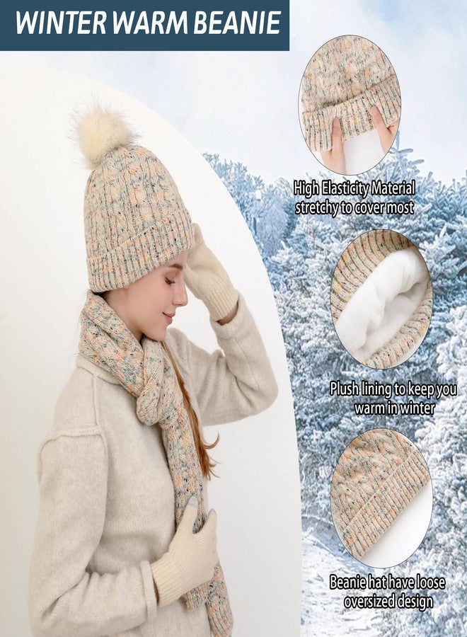 Double Couple Winter Beanie Hat Scarf Gloves Set for Women Beanie with Pom Long Scarf Warm Touchscreen Gloves Set - Image 4