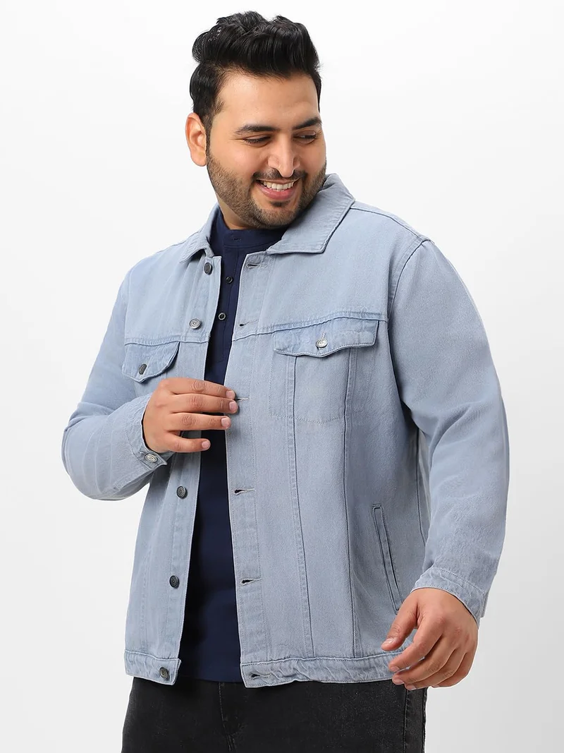 Urbano Fashion  Urbano Plus Men's Light Grey Regular Fit Washed Full Sleeve Denim Jacket  | Best Price UAE