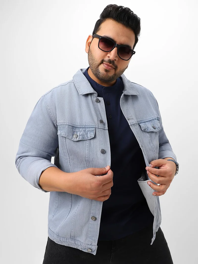 Urbano Fashion  Urbano Plus Men's Light Grey Regular Fit Washed Full Sleeve Denim Jacket  | Best Price UAE