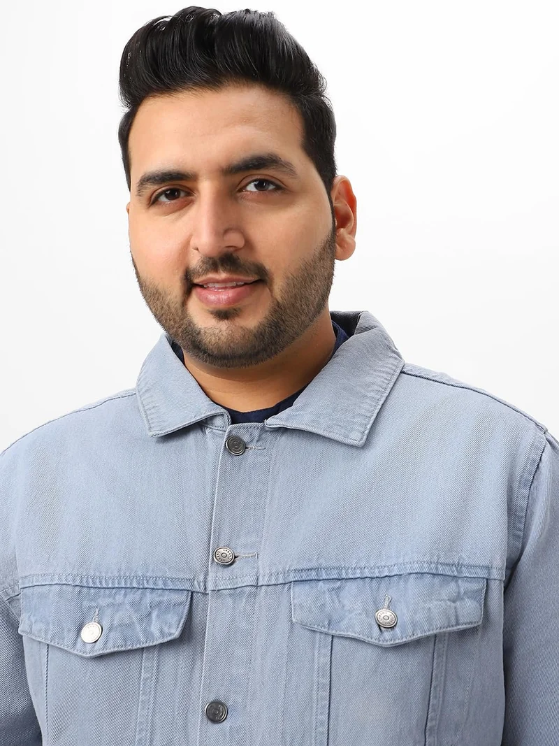 Urbano Fashion  Urbano Plus Men's Light Grey Regular Fit Washed Full Sleeve Denim Jacket  | Best Price UAE