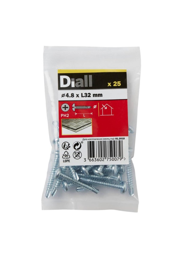 Zinc Plated Carbon Steel Self Drilling Screw Pack 4 8 X 32 Mm 25 Pc