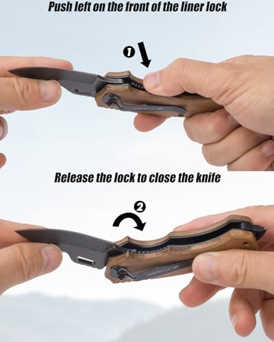 FLISSA Mini Folding Pocket Knife, 2.5-Inch Stainless Steel Drop Point Blade, EDC Pocket, Knives for Men with Bottle Opener and Glass Breaker (Brown), Good Merry Christmas Gift - Image 5