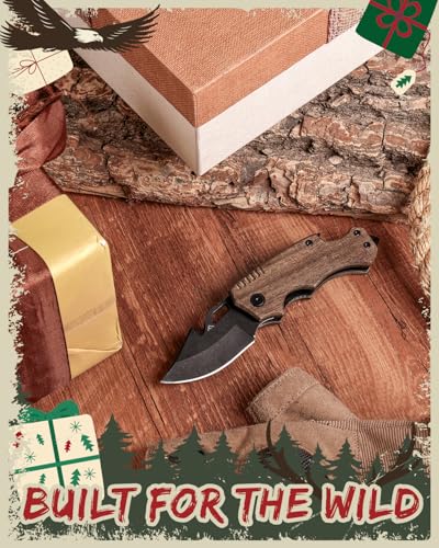 FLISSA Mini Folding Pocket Knife, 2.5-Inch Stainless Steel Drop Point Blade, EDC Pocket, Knives for Men with Bottle Opener and Glass Breaker (Brown), Good Merry Christmas Gift - Image 2