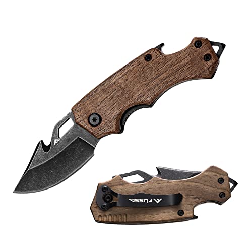 FLISSA Mini Folding Pocket Knife, 2.5-Inch Stainless Steel Drop Point Blade, EDC Pocket, Knives for Men with Bottle Opener and Glass Breaker (Brown), Good Merry Christmas Gift - Image 1