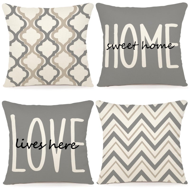 YCOLL Farmhouse Throw Pillow Covers 18x18 Set of 4 Rustic Linen Square Decorative Cushion Covers for Couch Sofa Bedroom Home Decor - Image 1