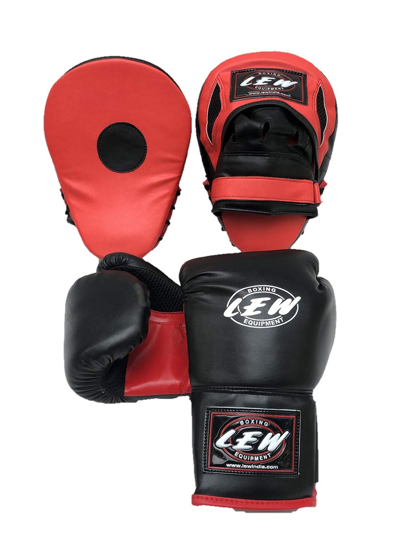 LEW Super Combo Red/Black Focus Pad with Training Gloves (Red/Black, 10 OZ Gloves with Focus Pad) - Image 1