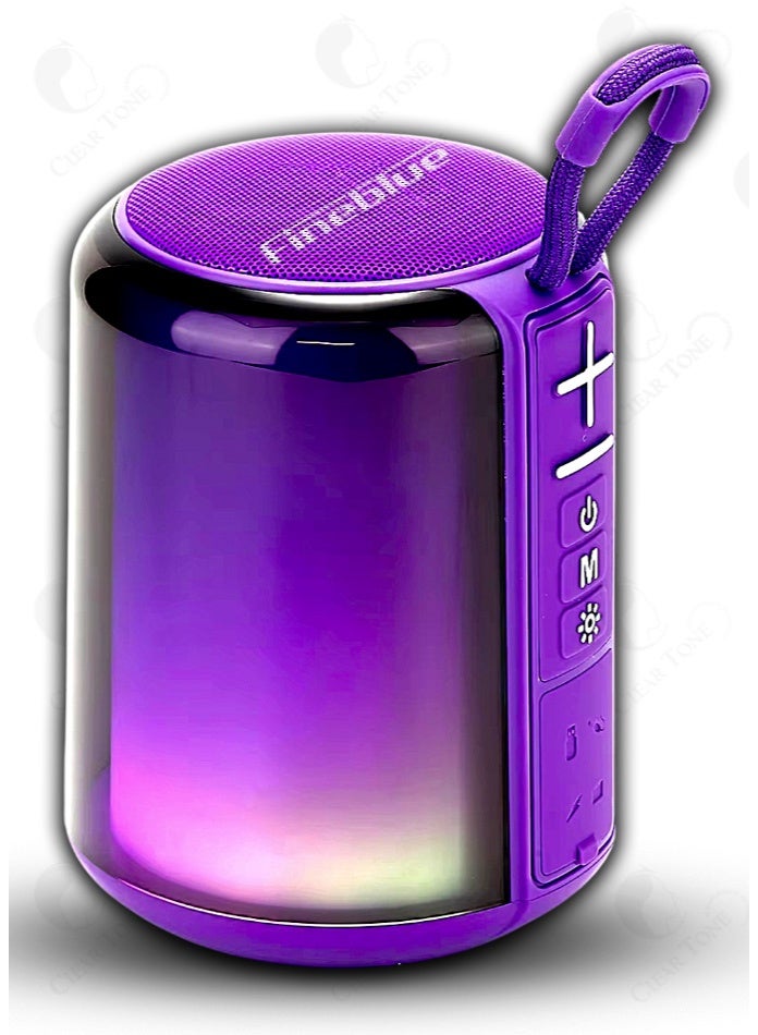 فاينبلو مكبر صوت لاسلكي محمول فاينبلو | صوت ستيريو عالي الدقة | بطارية قابلة لإعادة الشحن بسعة ألف و مائتان مللي أمبير في الساعة إضاءة RGB مع أوضاع متعددة | بلوتوث V5.3 | راديو FM | مدخل AUX وتحكم سهل في مستوى الصوت – تصميم أنيق من الزجاج المقوى - Image 1