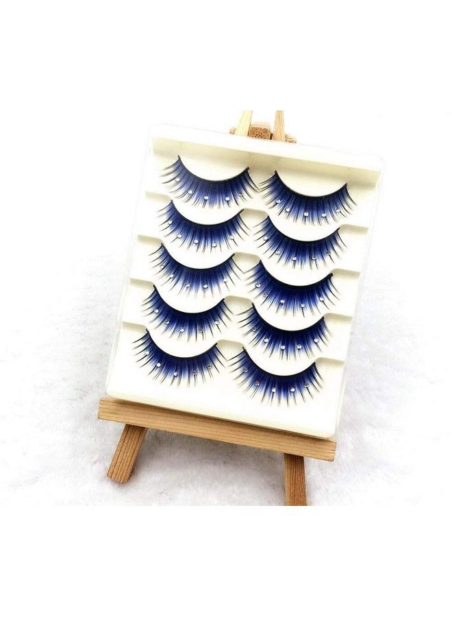 VASANA 5 Pairs Blue Fluffy False Eyelashes With Rhinestone 3D Shiny Long And Thick Exaggerated False Eyelashes Extension Handmade Grafting Dramatic Fake Eyelashes Makeup Eye Lashes For Women And Girls - Image 5