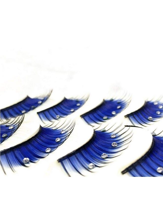 VASANA 5 Pairs Blue Fluffy False Eyelashes With Rhinestone 3D Shiny Long And Thick Exaggerated False Eyelashes Extension Handmade Grafting Dramatic Fake Eyelashes Makeup Eye Lashes For Women And Girls - Image 3