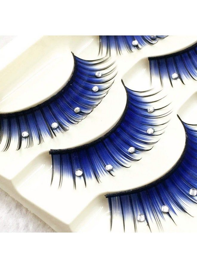 VASANA 5 Pairs Blue Fluffy False Eyelashes With Rhinestone 3D Shiny Long And Thick Exaggerated False Eyelashes Extension Handmade Grafting Dramatic Fake Eyelashes Makeup Eye Lashes For Women And Girls - Image 4