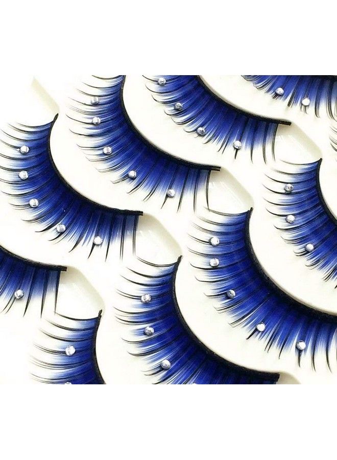 VASANA 5 Pairs Blue Fluffy False Eyelashes With Rhinestone 3D Shiny Long And Thick Exaggerated False Eyelashes Extension Handmade Grafting Dramatic Fake Eyelashes Makeup Eye Lashes For Women And Girls - Image 1