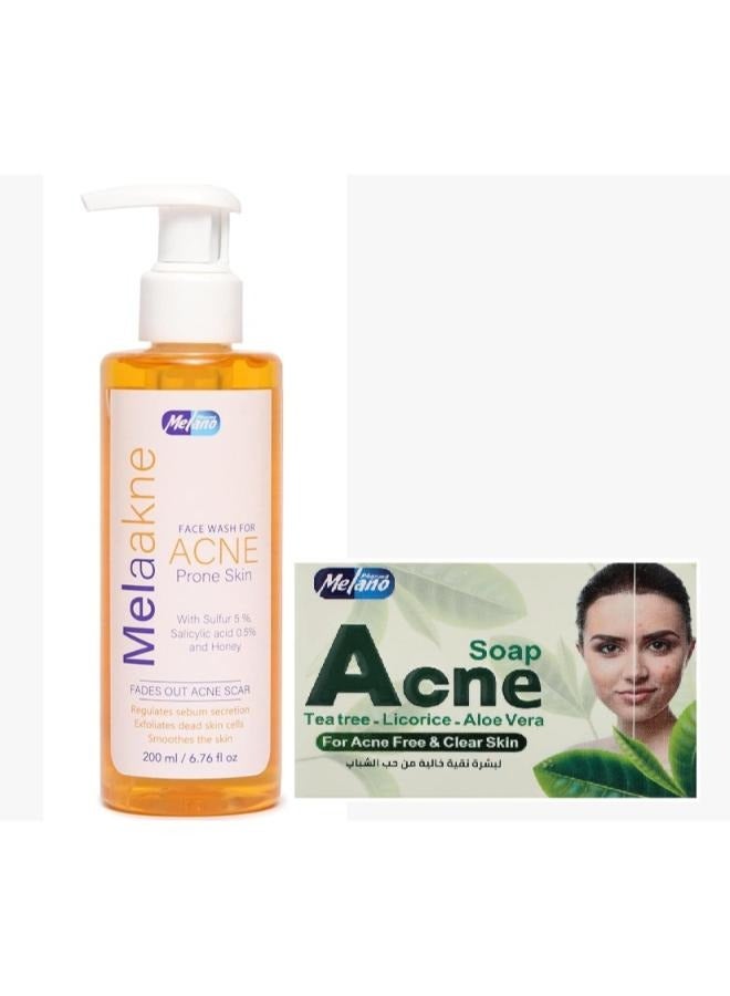 Melano Pharma Acne Soap For Acne Prone Skin 100gram + Melaakne Face Wash For Acne Prone Skin 200 ml - Image 1
