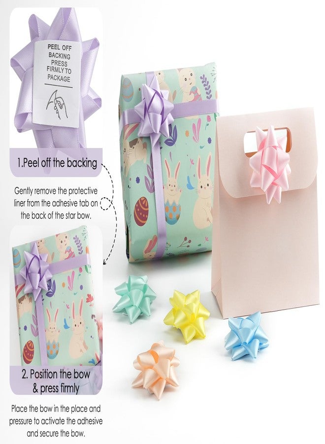 HUIHUANG Pastel Gift Bows 6 Colors 2.5 inch Self Adhesive Satin Star Bows 36 Pcs Pastel Rainbow Bows for Gift Wrapping Crafts Baby Shower Easter Day Decor Party Favor Bags - Image 4