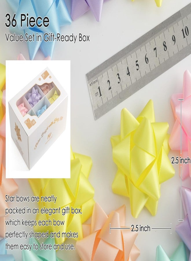 HUIHUANG Pastel Gift Bows 6 Colors 2.5 inch Self Adhesive Satin Star Bows 36 Pcs Pastel Rainbow Bows for Gift Wrapping Crafts Baby Shower Easter Day Decor Party Favor Bags - Image 2