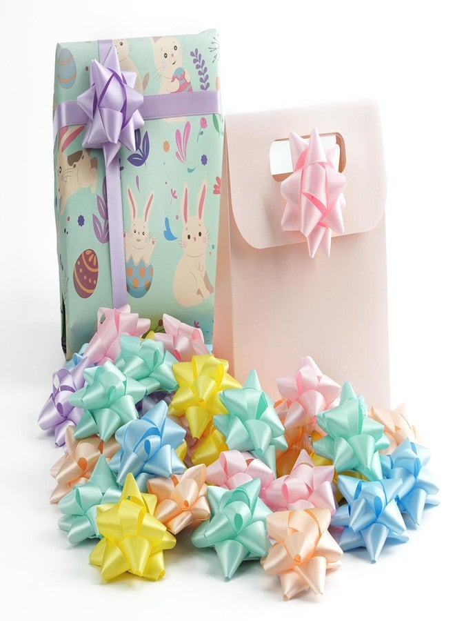 HUIHUANG Pastel Gift Bows 6 Colors 2.5 inch Self Adhesive Satin Star Bows 36 Pcs Pastel Rainbow Bows for Gift Wrapping Crafts Baby Shower Easter Day Decor Party Favor Bags - Image 1