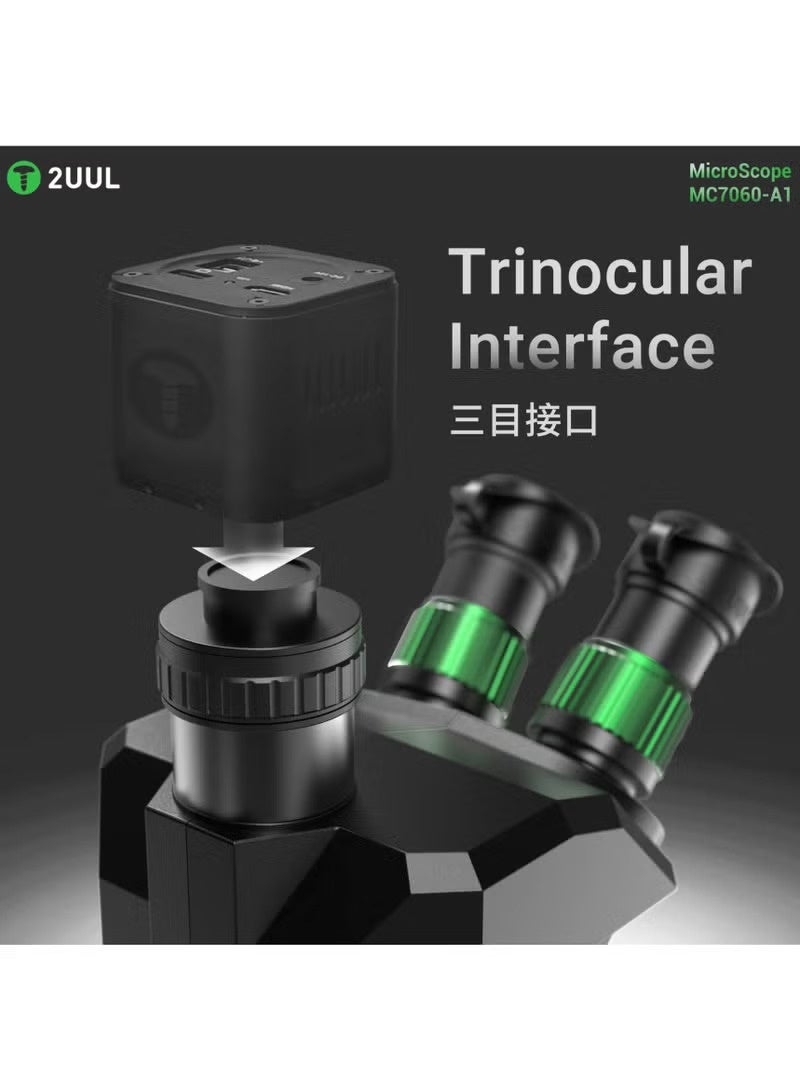 مجهر ثلاثي العدسات 2UUL MC7060-A1، تكبير 7-60x، لأعمال الدوائر المطبوعة الدقيقة وإصلاح الإلكترونيات - Image 2