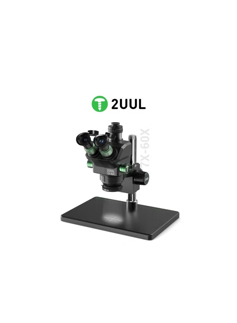 مجهر ثلاثي العدسات 2UUL MC7060-A1، تكبير 7-60x، لأعمال الدوائر المطبوعة الدقيقة وإصلاح الإلكترونيات - Image 3