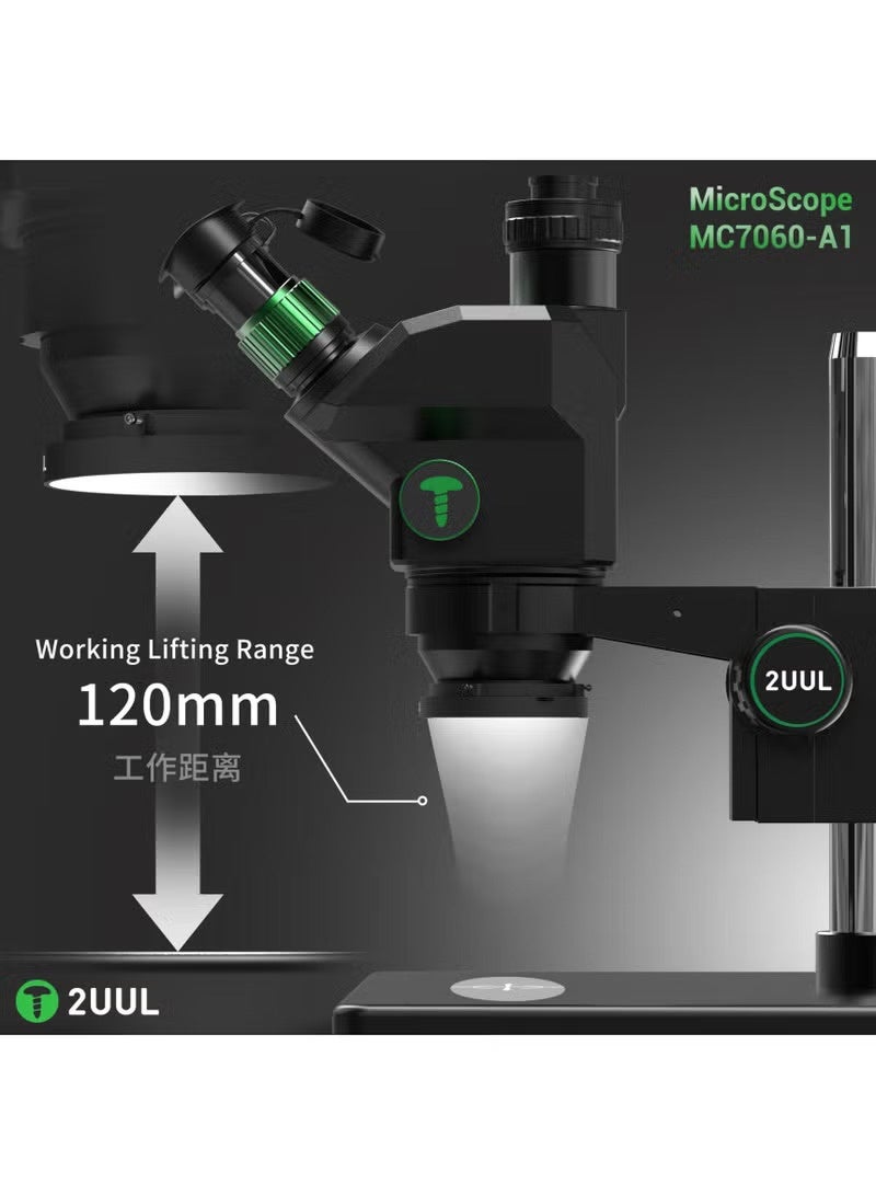 مجهر ثلاثي العدسات 2UUL MC7060-A1، تكبير 7-60x، لأعمال الدوائر المطبوعة الدقيقة وإصلاح الإلكترونيات - Image 1