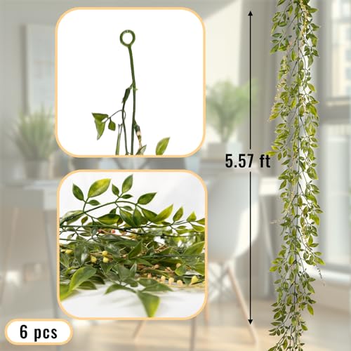 PENGYEE 6 Pack 5.57ft Artificial Greenery Garland for Table, Faux Willow Leaf Garland for Room Decor, Green Garlands for Decoration, Fake Vines Hanging Plants for Home Bedroom Wall Wedding Decor-043 - Image 3