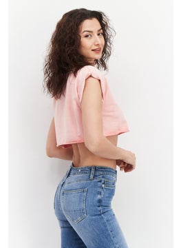 CHELSEA PEERS Women Round Neck Cap Sleeve Heather Top, Pink  - Image 2