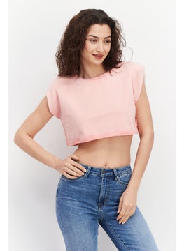 CHELSEA PEERS Women Round Neck Cap Sleeve Heather Top, Pink  - Image 1