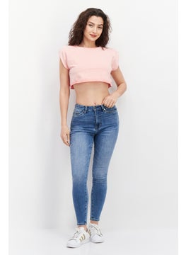 CHELSEA PEERS Women Round Neck Cap Sleeve Heather Top, Pink  - Image 3