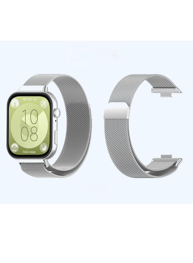 2-Pcs Watch Strap Suitable for Huawei Watch Fit 3 metal Milanese Magnetic Loop Watch Strap Black and Sliver - Image 3