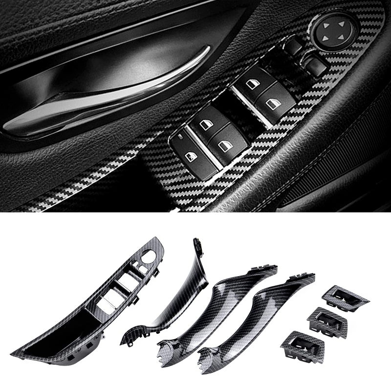 Carbon Fiber Window Switch Armrest Panel Inner Door Pull Handle Trim Cover Kits Replacement for 20102016 BMW 5 Series 520 523 525 528 530 535 51417225875