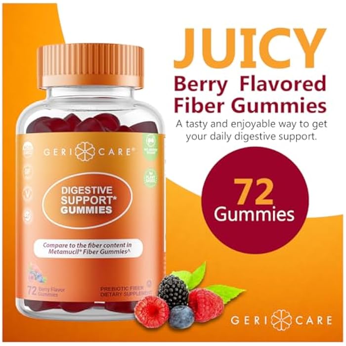 GeriCare Prebiotic Digestive Support Gummies – Berry Flavor, 72 Count, Plant-Based Fiber for Gut Health & Regularity, Non-GMO, Gluten-Free, Vegan, Fiber Supplement to Supports Regular Digestion - Image 2
