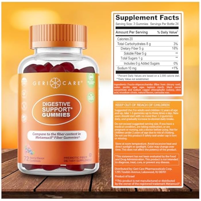 GeriCare Prebiotic Digestive Support Gummies – Berry Flavor, 72 Count, Plant-Based Fiber for Gut Health & Regularity, Non-GMO, Gluten-Free, Vegan, Fiber Supplement to Supports Regular Digestion - Image 5