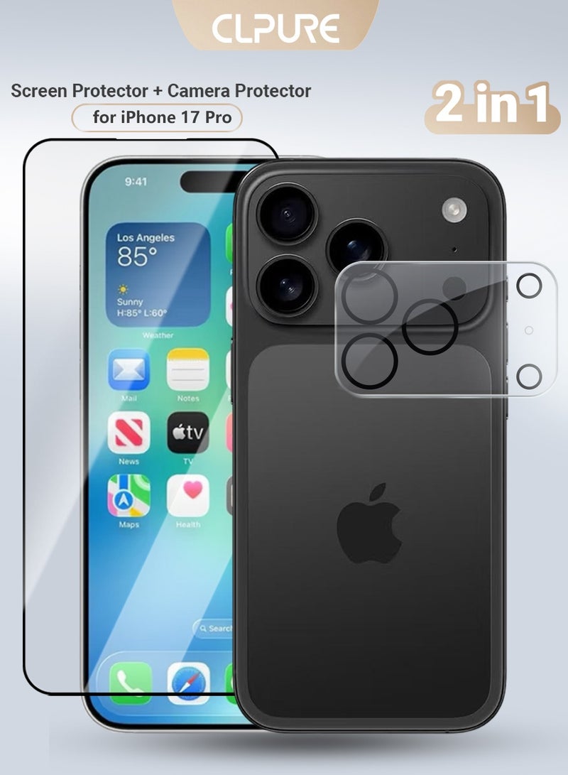 كلبور 2 في 1 حامي الشاشة لـ iPhone 17 Pro + حامي عدسة الكاميرا ، تغطية كاملة ، صلابة 9H ، فقاعة مجانية - Image 1
