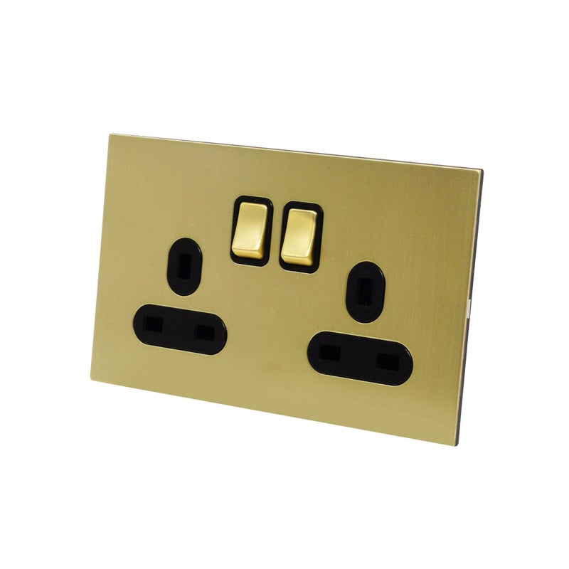 Donmarco 2 Gang Double UK Socket 13A - Ultra Slim Stainless Steel Panel, Fire-Resistant Electric Outlet, 3-Year Warranty – Elegant and Durable Power Outlet for Home and Office (Brushed Natural Brass) - Image 2