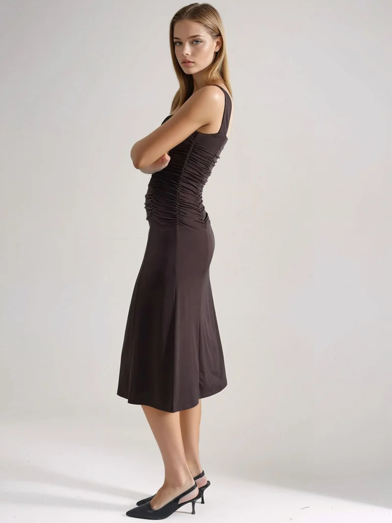هيكاب Heart Collar Midi Dress with A-Form Fit