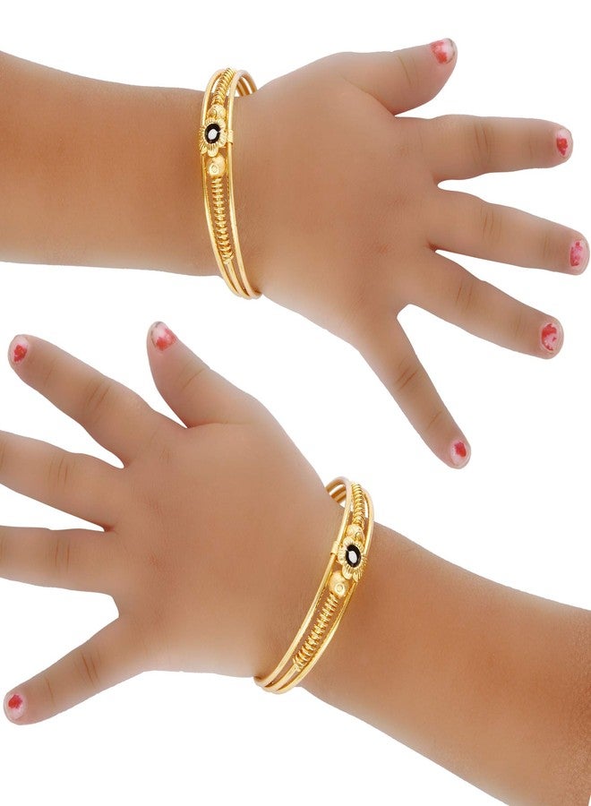 DULCI Gold Plated Double Brass Tube Plain Traditional Baby Boy Baby Girl Bracelet Bangles Nazariya For Unisex Baby-Set Of 2 (0-2yrs) - Image 3