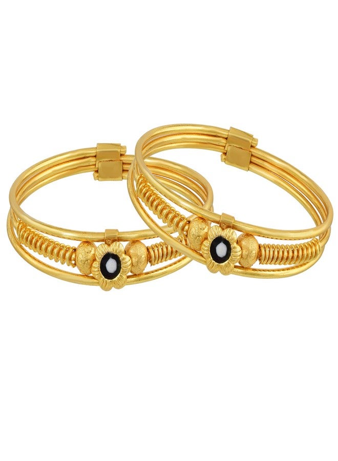 DULCI Gold Plated Double Brass Tube Plain Traditional Baby Boy Baby Girl Bracelet Bangles Nazariya For Unisex Baby-Set Of 2 (0-2yrs) - Image 1