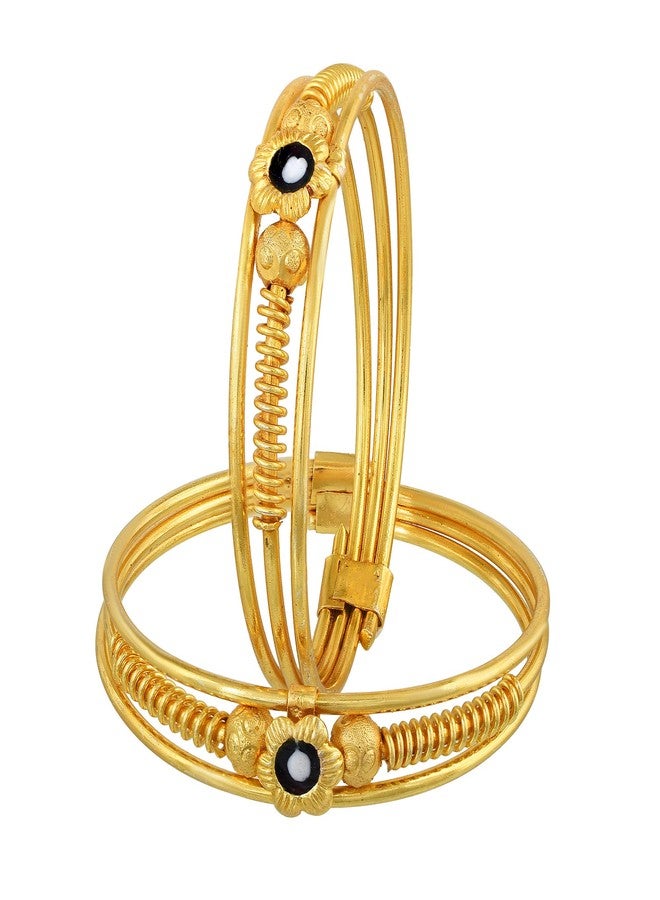 DULCI Gold Plated Double Brass Tube Plain Traditional Baby Boy Baby Girl Bracelet Bangles Nazariya For Unisex Baby-Set Of 2 (0-2yrs) - Image 2