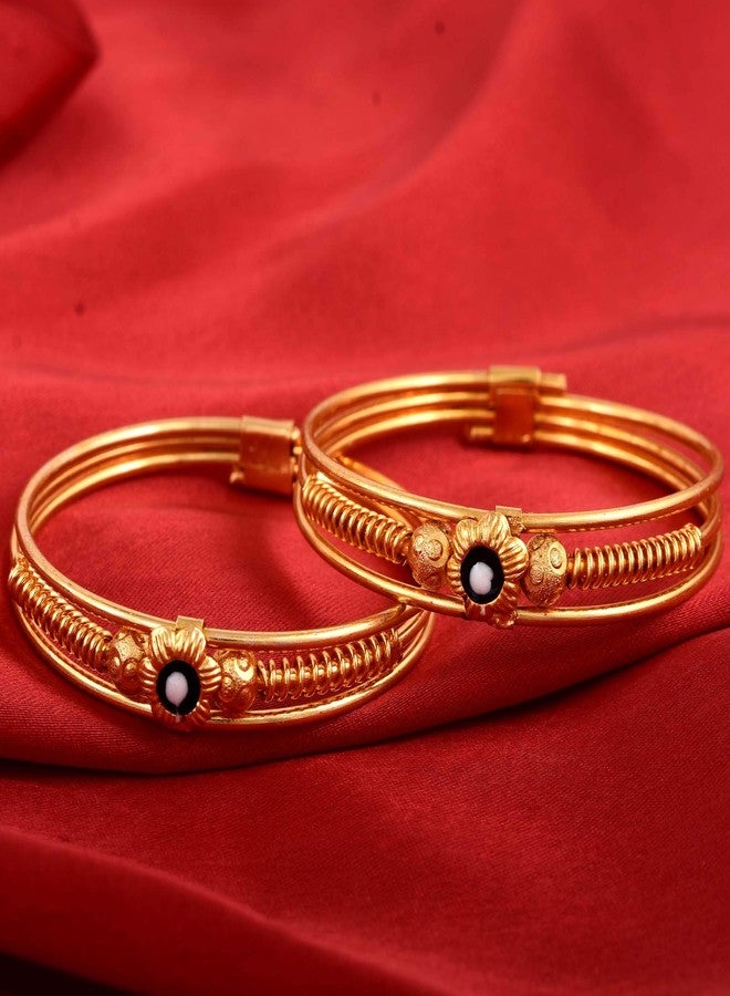 DULCI Gold Plated Double Brass Tube Plain Traditional Baby Boy Baby Girl Bracelet Bangles Nazariya For Unisex Baby-Set Of 2 (0-2yrs) - Image 4