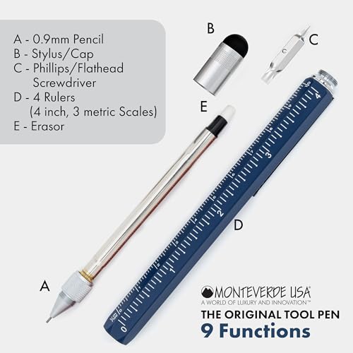 Monteverde USA 9-in-1 Tool Mechanical Pencil in Navy Blue – Multifunctional Pencil with Stylus, Screwdrivers, Ruler, and Eraser – Exclusive Collection Ideal Gift for Professionals - Image 3