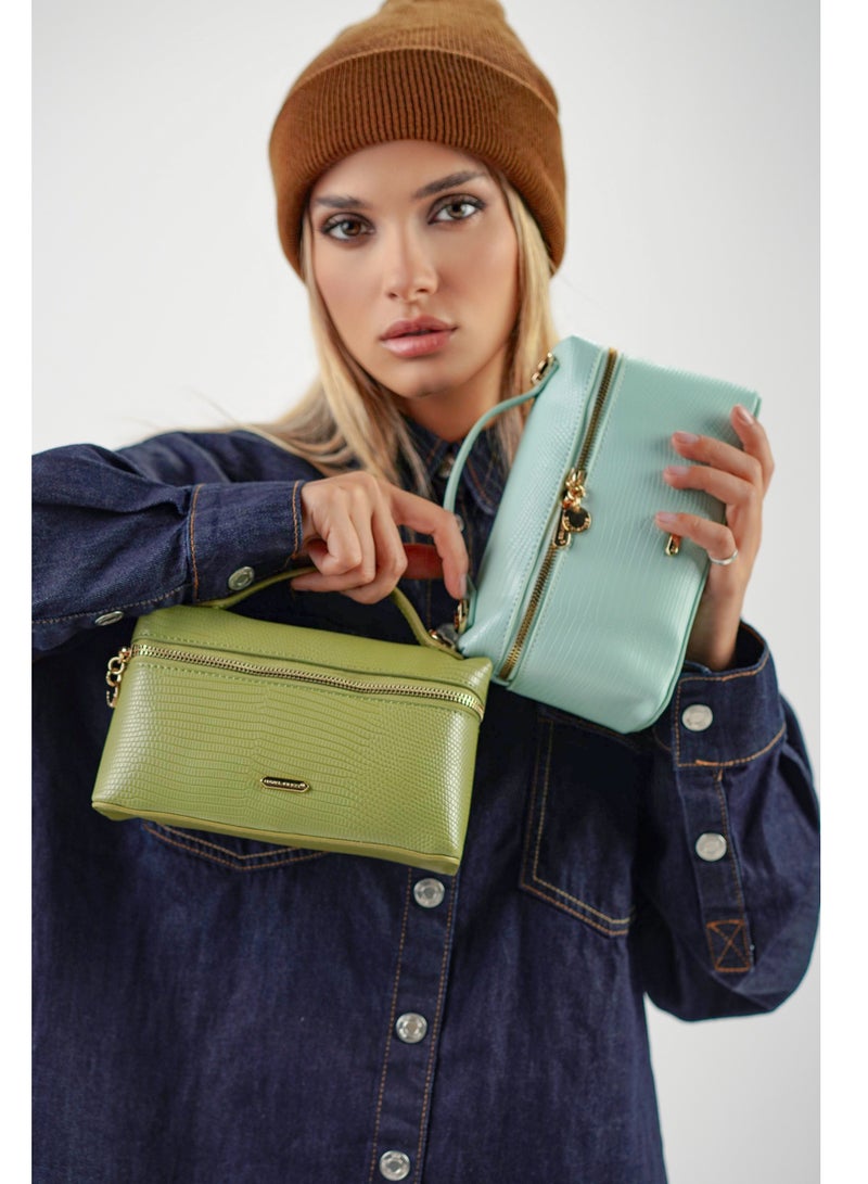 David Jones- Box Vernis Bag for Women model cm6954- Vertical Vernis Cross body Bag with 360 zipper- Croco styled Leather Makeup bag- The David Jones Beauty Bag for everyone - Image 2