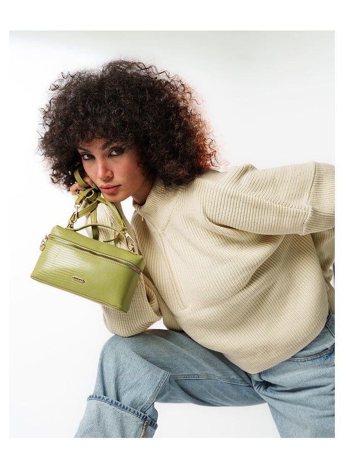 David Jones- Box Vernis Bag for Women model cm6954- Vertical Vernis Cross body Bag with 360 zipper- Croco styled Leather Makeup bag- The David Jones Beauty Bag for everyone - Image 3