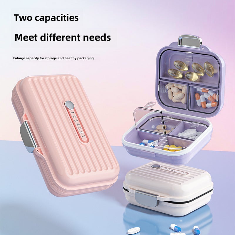 Medicine Box Portable packing medicine portable small size medicine dispenser three meals a day mini medicine reminder box seven days a week(Purple large-7 grid) - Image 5