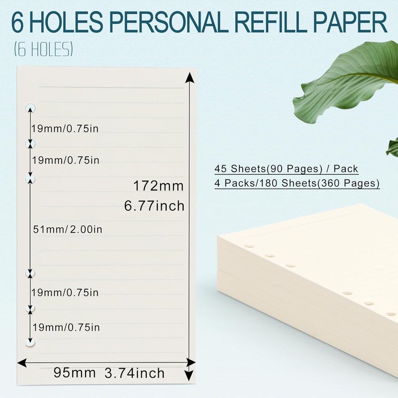 Toplive A6 Refill Paper, [4 Pack] 100GSM Thick Refillable Paper 6 Hole Filler Inserts Loose Leaf Paper 180 Sheets (360 Pages) for 6 Ring Binder Journal Notebook-Lined Paper - Image 2