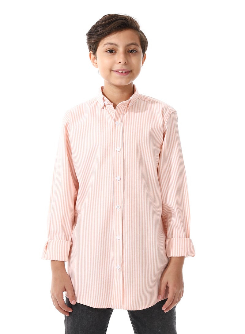 Andora Candy Stripes Boys Oxford Shirt_White & Orange - Image 1