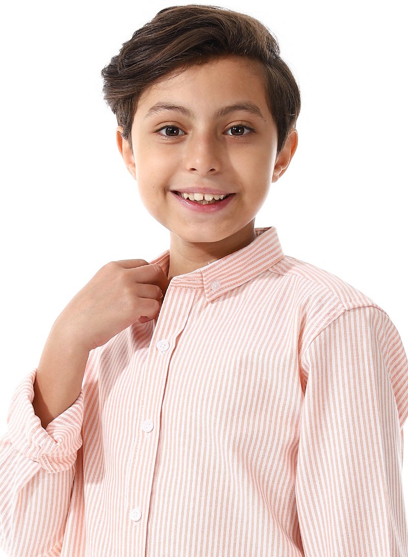 Andora Candy Stripes Boys Oxford Shirt_White & Orange - Image 4