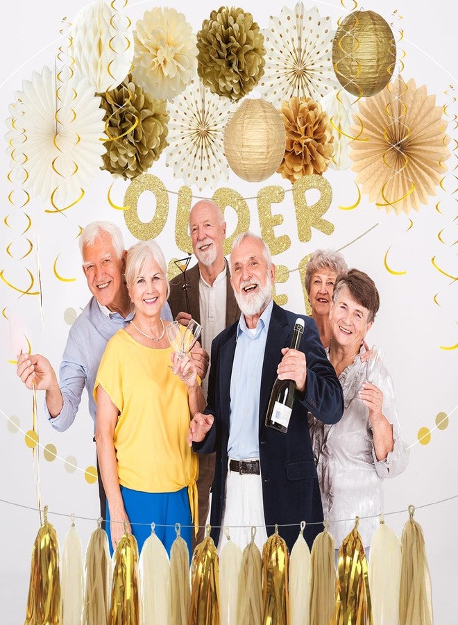 Roetyce Birthday Party Decorations, Gold Glitter Older Wiser Hotter Banner Photo Background for Women Men, Funny Happy Birthday Backdrop Decor, 30th 40th 50th 60th 70th 80th Party Supplies - Image 3