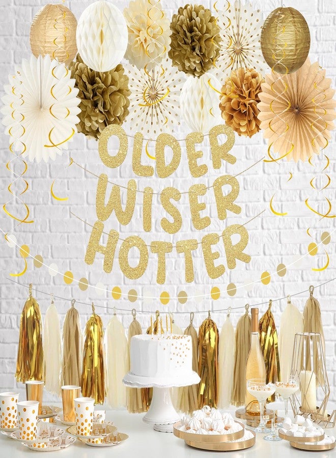 Roetyce Birthday Party Decorations, Gold Glitter Older Wiser Hotter Banner Photo Background for Women Men, Funny Happy Birthday Backdrop Decor, 30th 40th 50th 60th 70th 80th Party Supplies - Image 5